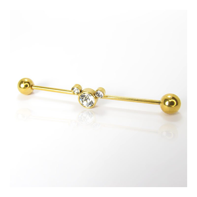 Piercing Transversal em Aço Cirúrgico com Cristais - PVD Gold - 5TRA112