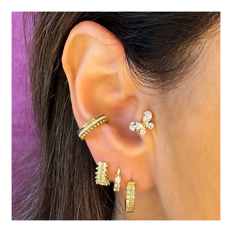 Piercing  Conch Argolinha Clicker Luxuosa Cravejada - 100% em Titânio PVD GOLD - 6ORE940