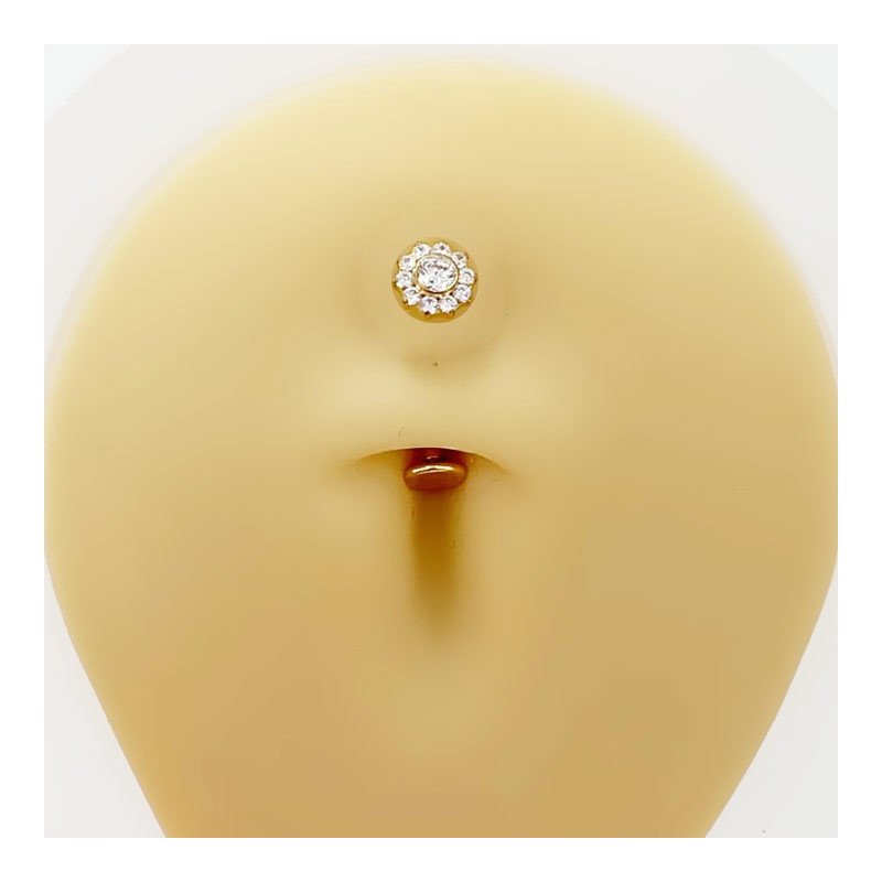 Piercing de Umbigo em Titânio - Banana Floating com Flor Cravejada em Zircônias - 1SIM146