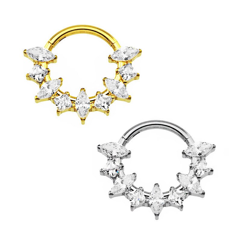 Piercing para Daith ou Septo - Argola Clicker Magestic com Zircônias - Titânio - 6ORE966