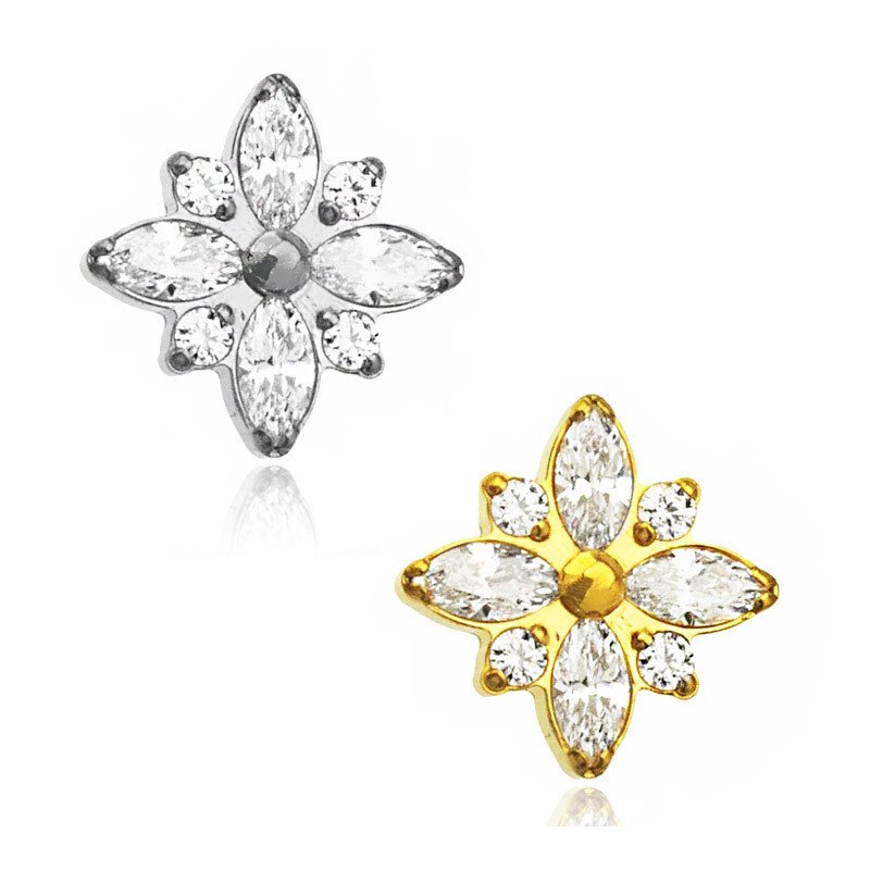 Piercing Labret Flor Marquise com Zircônias em Titânio - 6ORE969