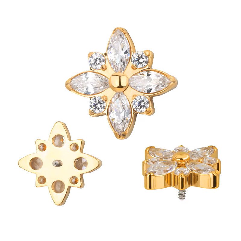 Piercing Labret Flor Marquise com Zircônias em Titânio - 6ORE969