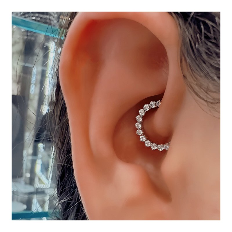 Piercing  Daith ou Septo Argolinha Clicker Com Zircônias - 100% em Titânio - 6ORE988