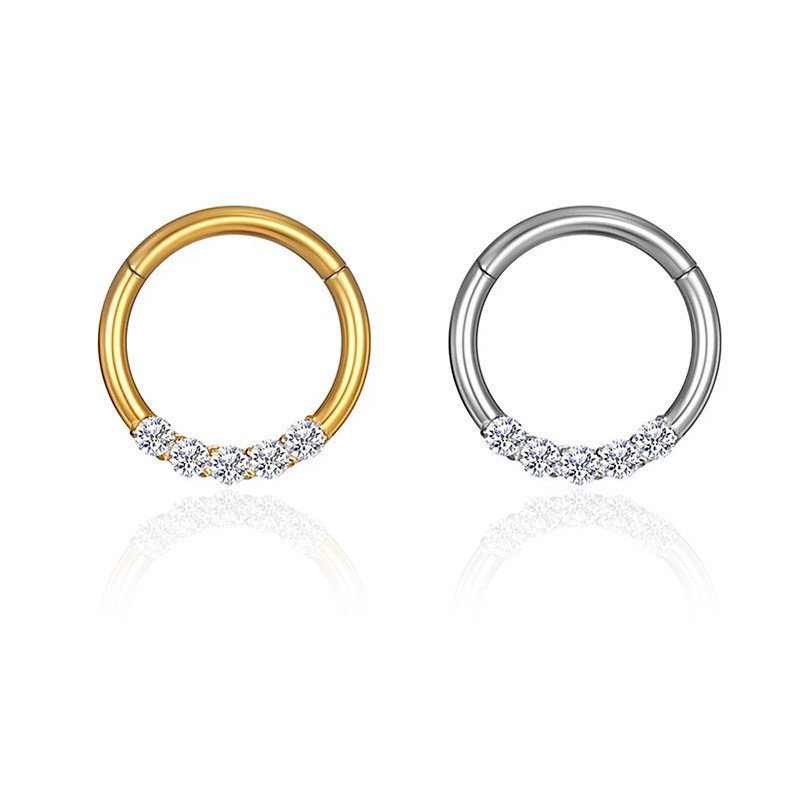 Piercing Septo ou Daith - Argolinha com 5 Zircônias - 100% em Titânio  - 6ORE791