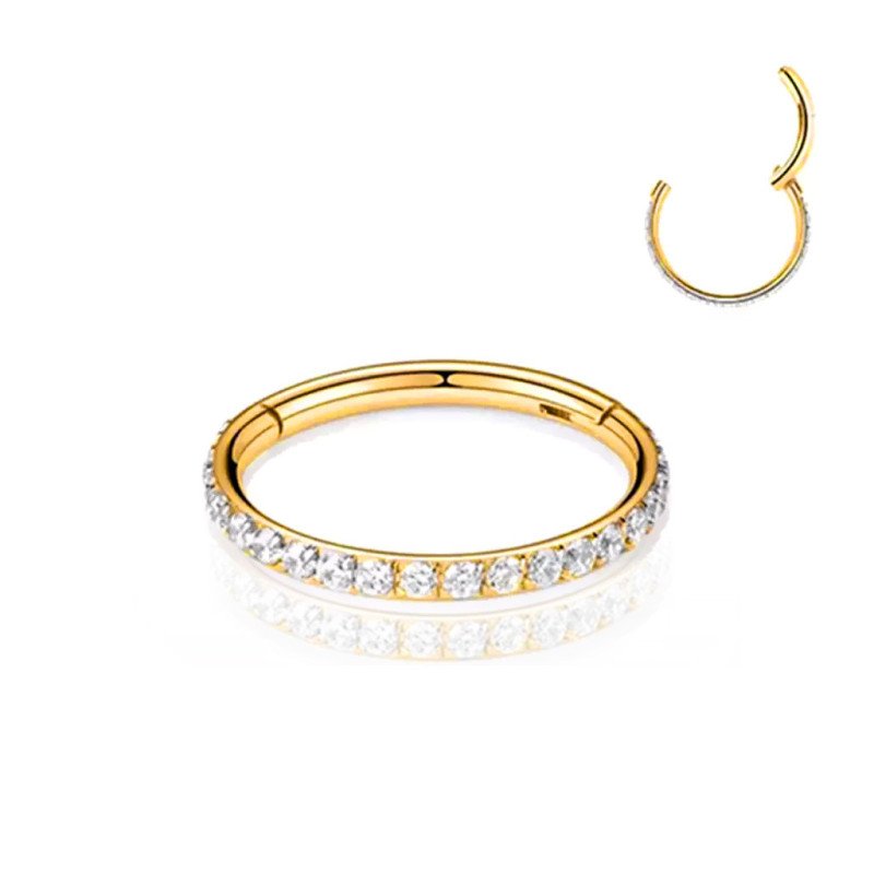 Piercing de Orelha Hélix Argolinha em Titânio PVD Gold com Cristais - 6ORE586