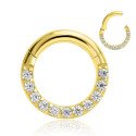 Piercing Daith - Argolinha Clicker em Aço Cirúrgico - PVD Gold com Zircônias - 6ORE697