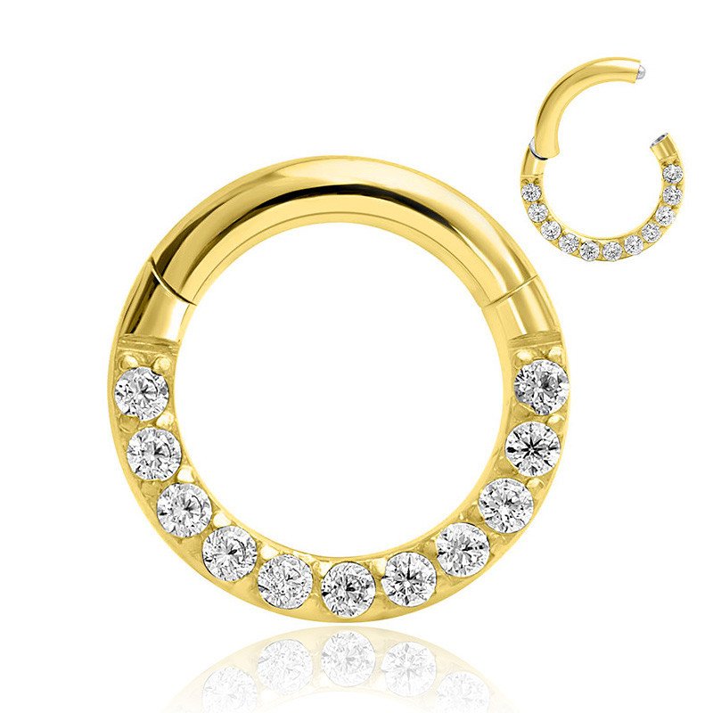 Piercing Daith - Argolinha Clicker em Aço Cirúrgico - PVD Gold com Zircônias - 6ORE697