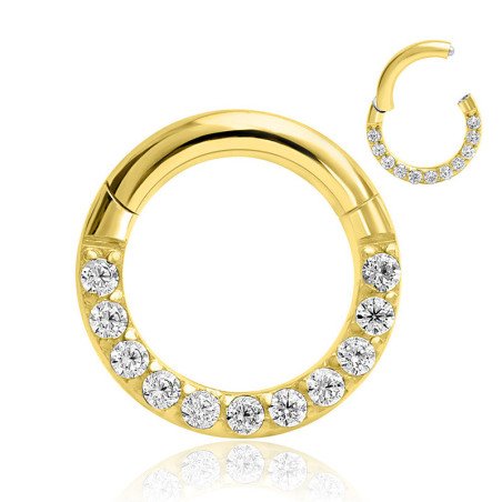 Piercing Daith - Argolinha Clicker em Aço Cirúrgico - PVD Gold com Zircônias - 6ORE697