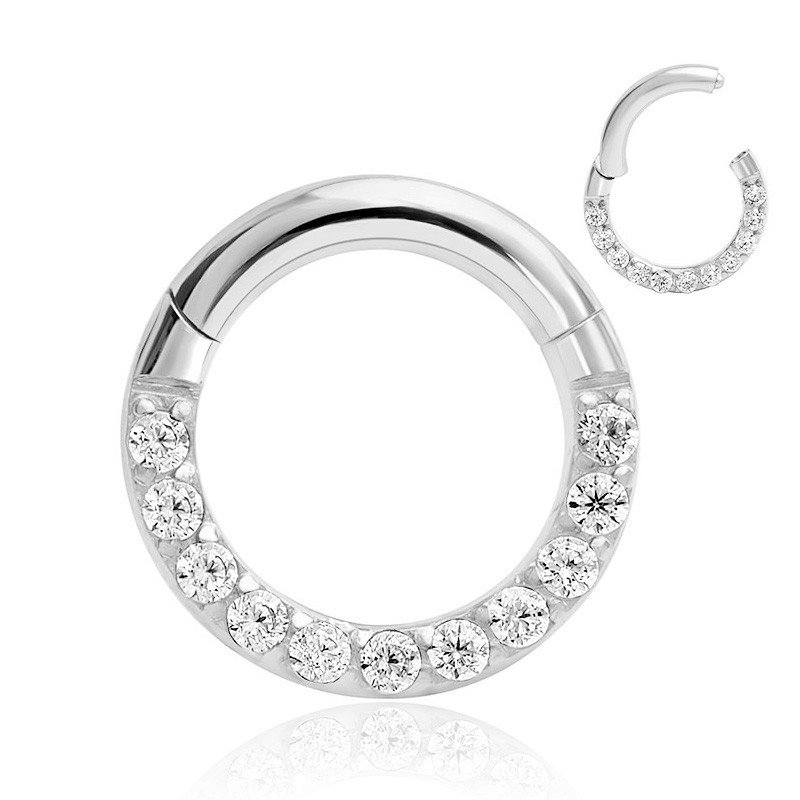 Piercing Daith - Argolinha Clicker em Aço Cirúrgico - PVD Gold com Zircônias - 6ORE697