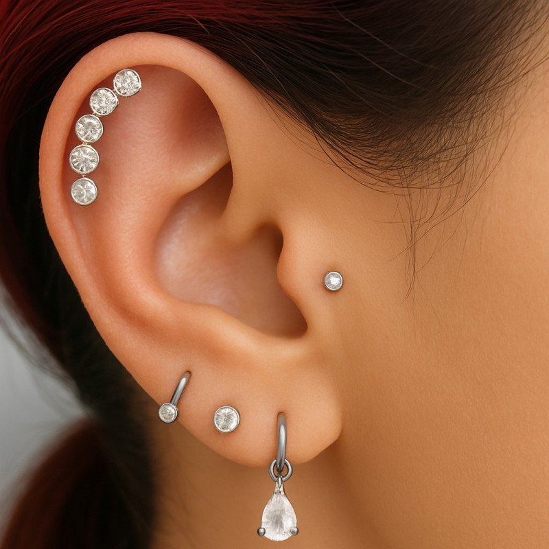 Piercing Labret Cluster em Aço Cirúrgico para Orelha - 6ORE1005