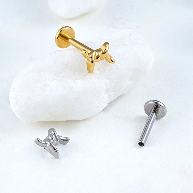 Piercing  Labret Arame Farpado Luxo em Titânio - 6ORE1007