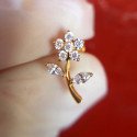 Piercing de Orelha - Flor com Caule com Zircônias - Dourado - 6ORE944