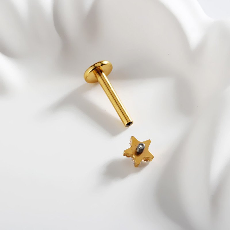 Piercing de Orelha - Labret Mini Flor Delicada com 5 Pétalas - Rosca Interna - 6ORE1020