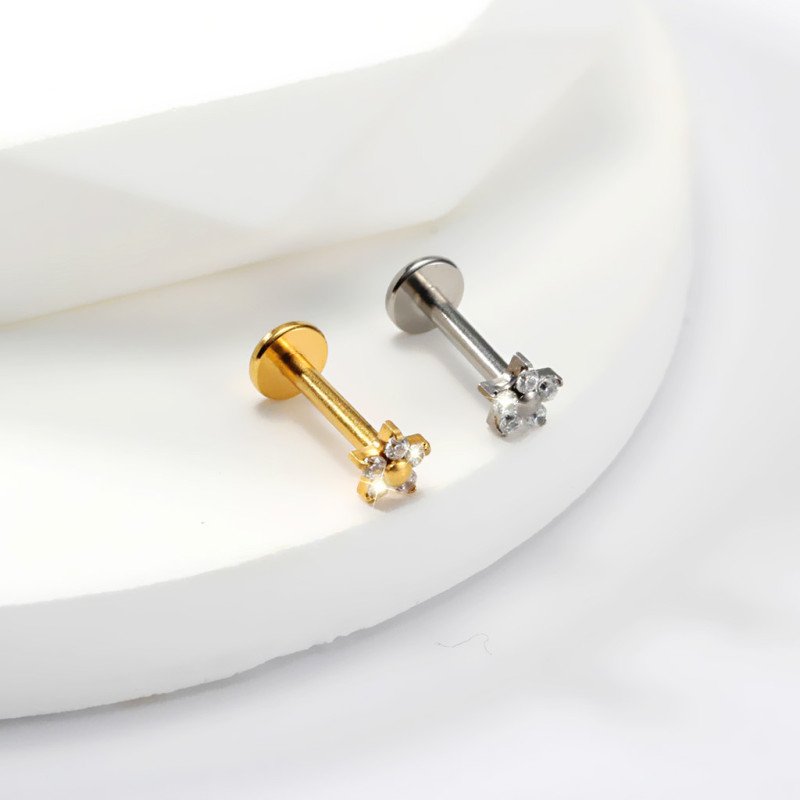 Piercing de Orelha - Labret Mini Flor Delicada com 5 Pétalas - Rosca Interna - 6ORE1020