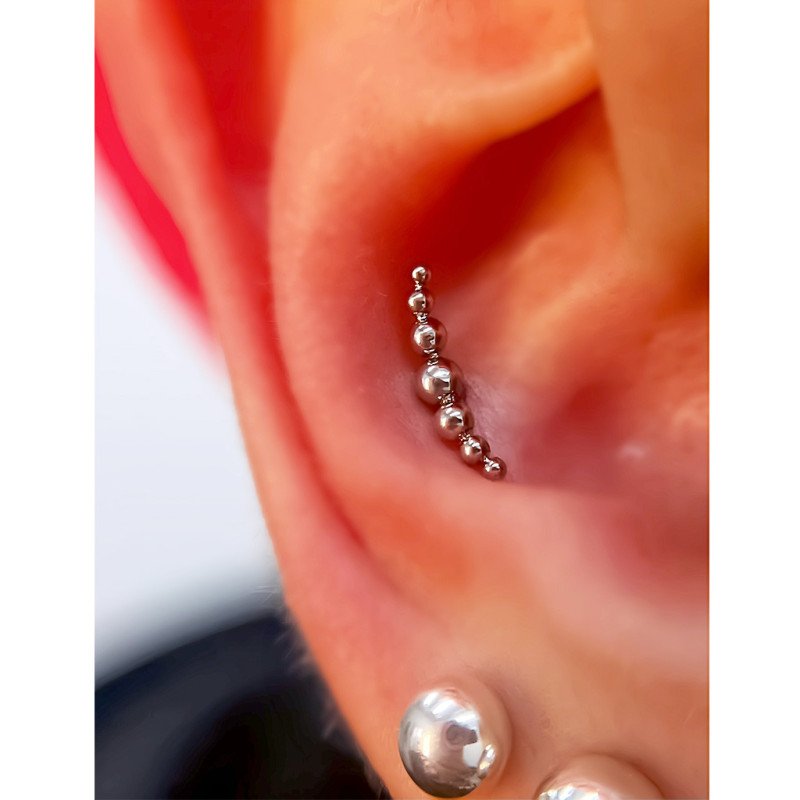 Mini Piercing de Orelha - Arco com Bolinhas - Aço Cirúrgico - 6ORE1021