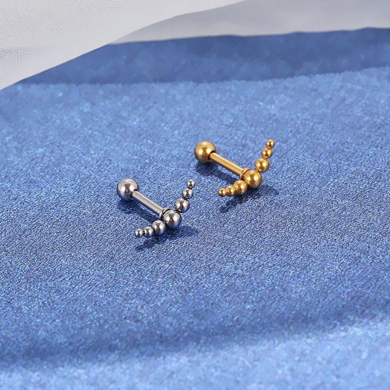 Mini Piercing de Orelha - Arco com Bolinhas - Aço Cirúrgico - 6ORE1021
