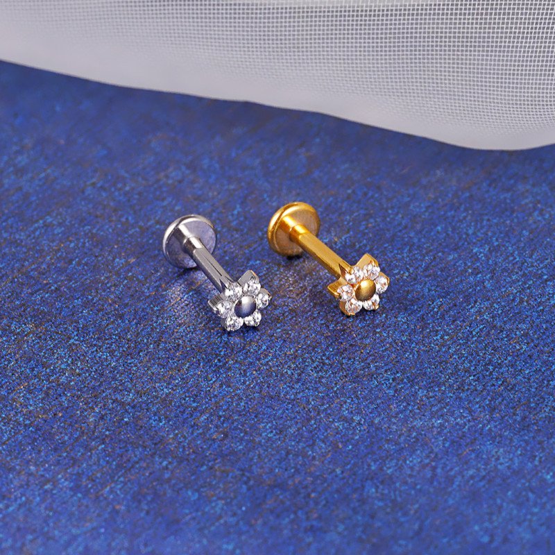 Piercing de Orelha - Labret Flor Delicada com 6 Pétalas - Rosca Interna - 6ORE1022