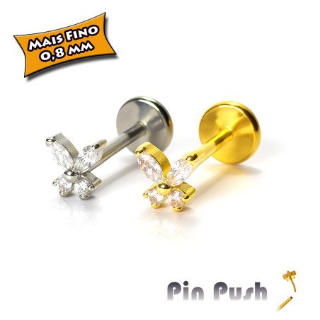 Piercing Labret Mini Borboleta em Titânio - Pin Push  Haste Mais Fina - 7TRG265