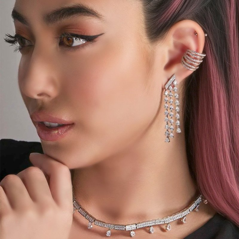 Piercing para Orelha Ear Cuff Fake Luxo Cravejado – Brilho sem Furo - 6ORE1023