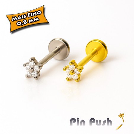 Piercing Labret Mini Florzinha em Titânio - Pin Push  Haste Mais Fina - 7TRG266