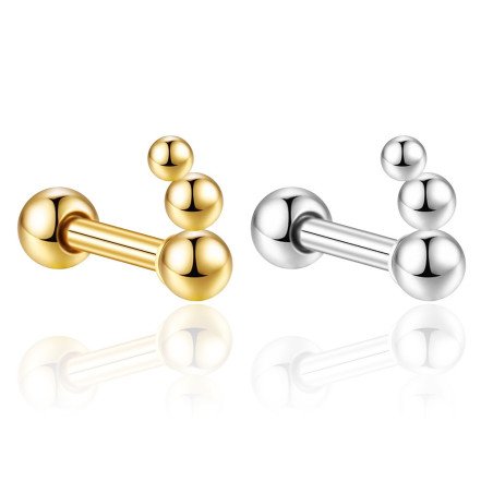 Mini Piercing de Orelha - 3 Bolinhas Decrescentes - Aço Cirúrgico - 6ORE1024