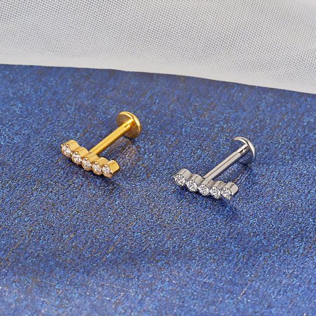 Piercing de Orelha - Labret Cluster 5 Zircônias - Rosca Interna - 6ORE1025