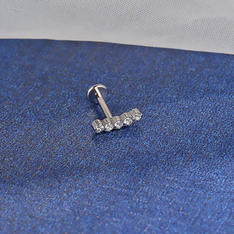 Piercing de Orelha - Labret Cluster 5 Zircônias - Rosca Interna - 6ORE1025