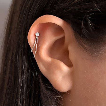 Piercing de Orelha Helix - Correntes de Prata com Pingente em Zircônia - 6ORE1026