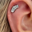 Piercing de Orelha - Labret Cluster Aço Cirúrgico com 6 Zircônias Baguetes - Rosca Interna - 6ORE1027