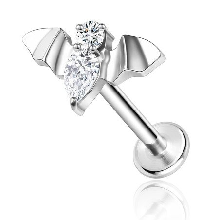Piercing de Orelha Labret - Morcego com Zircônias - Titânio - 7TRG235