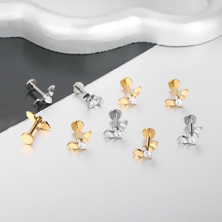 Piercing de Orelha Labret - Morcego com Zircônias - Titânio - 7TRG235