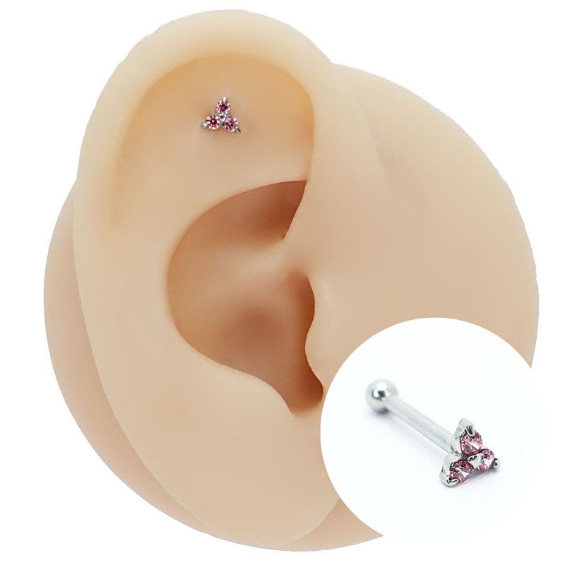 Piercing de Orelha Delicado Trillion Rosa - Aço Cirúrgico - 7TRG267