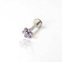 Piercing de Orelha Labret - Flor com Zircônias Roxas - Titânio - 7TRG268