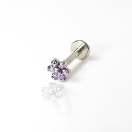 Piercing de Orelha Labret - Flor com Zircônias Roxas - Titânio - 7TRG268