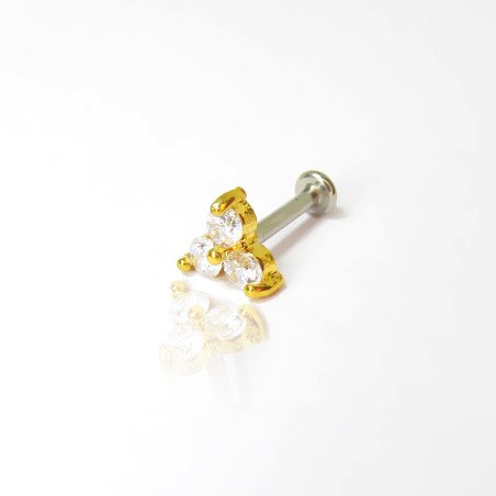 Piercing de Tragus Labret Trillion com Zircônias  - Titânio PVD Gold - 7TRG270