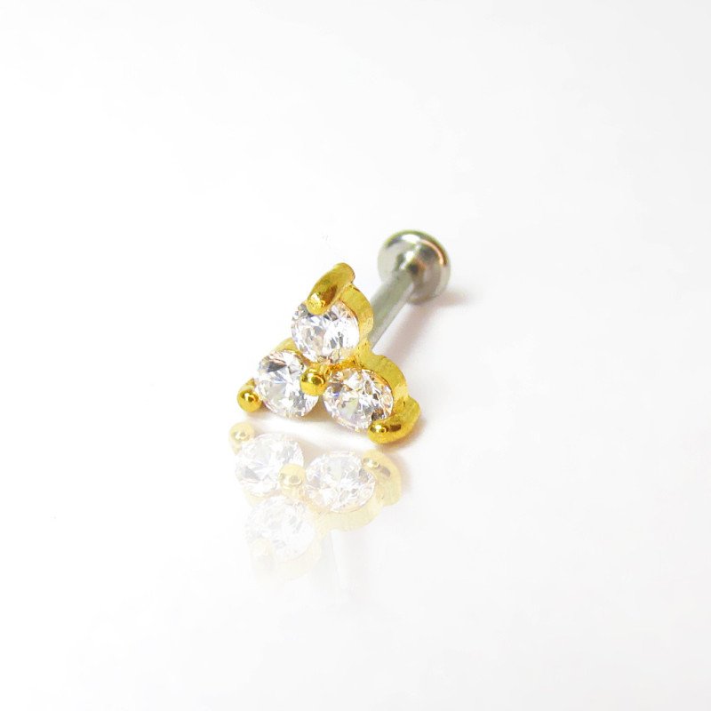 Piercing de Tragus Labret Trillion com Zircônias  - Titânio PVD Gold - 7TRG270