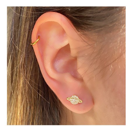 Piercing de Orelha - Labret Saturno em Aço Cirúrgico com Zircônias - Rosca Interna - 6ORE1029