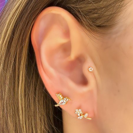 Piercing de Orelha - Labret Beija Flor Aço Cirúrgico com Zircônias - Rosca Interna - 6ORE1028
