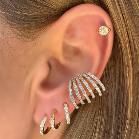 Piercing de Orelha - Labret Saturno em Aço Cirúrgico com Zircônias - Rosca Interna - 6ORE1029