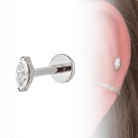Piercing de Orelha em Titânio - Labret Zircônia Navete - Pin Push - 7TRG271