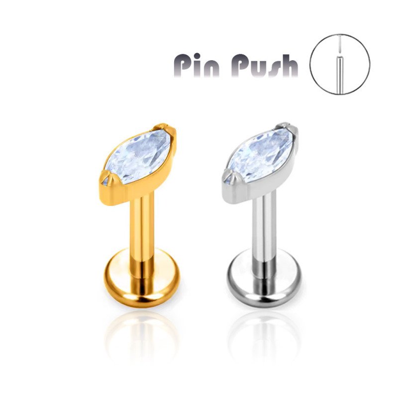 Piercing de Orelha em Titânio - Labret Zircônia Navete - Pin Push - 7TRG271