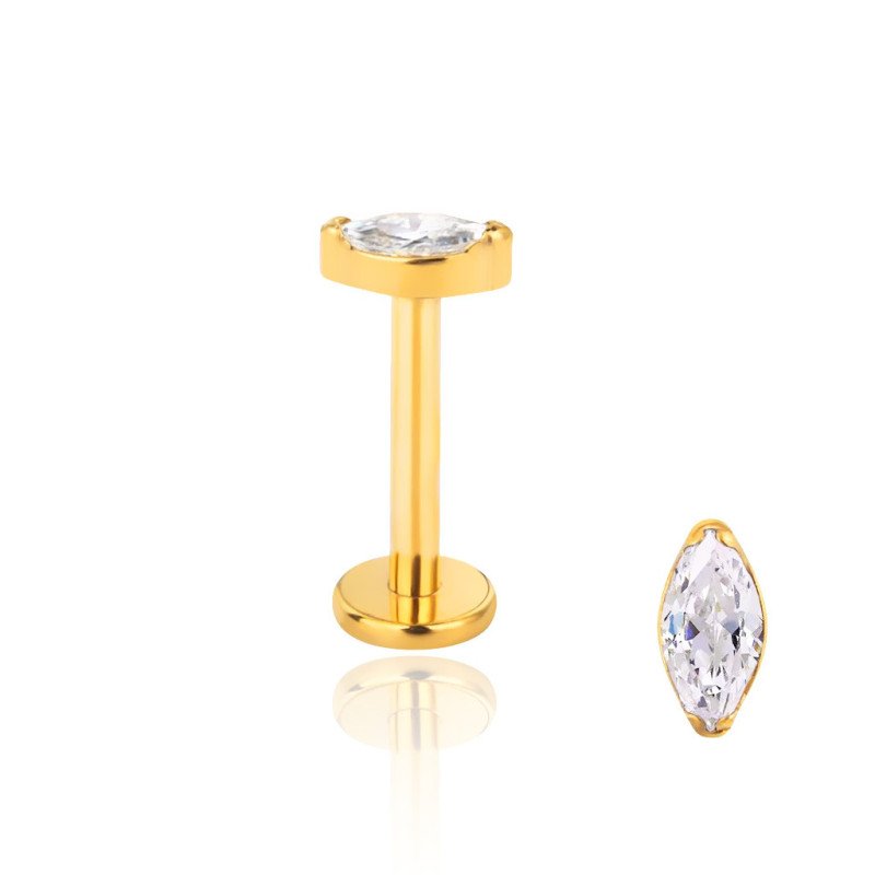Piercing de Orelha em Titânio - Labret Zircônia Navete - Pin Push - 7TRG271