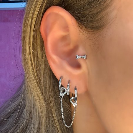 Piercing para Orelha Labret  - Mini Osso Cravejado - Titânio - 6ORE1032