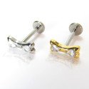 Piercing para Orelha Labret  - Mini Osso Cravejado - Titânio - 6ORE1032