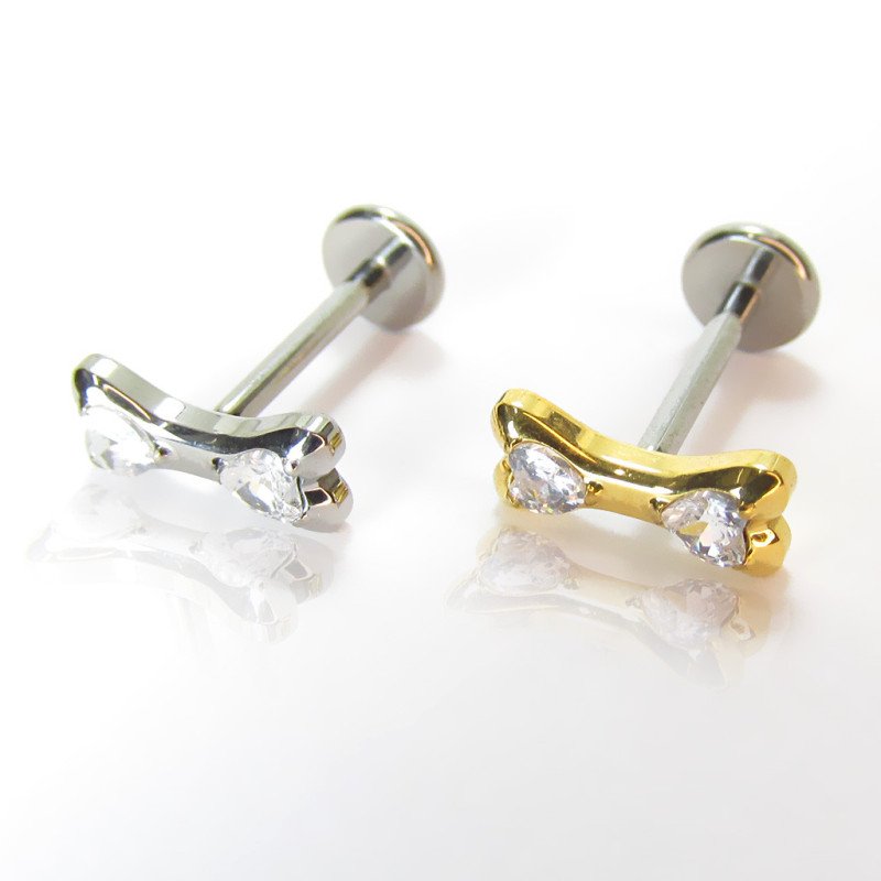 Piercing para Orelha Labret  - Mini Osso Cravejado - Titânio - 6ORE1032