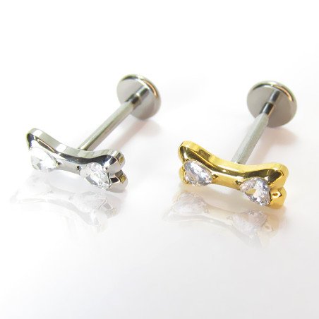 Piercing para Orelha Labret  - Mini Osso Cravejado - Titânio - 6ORE1032