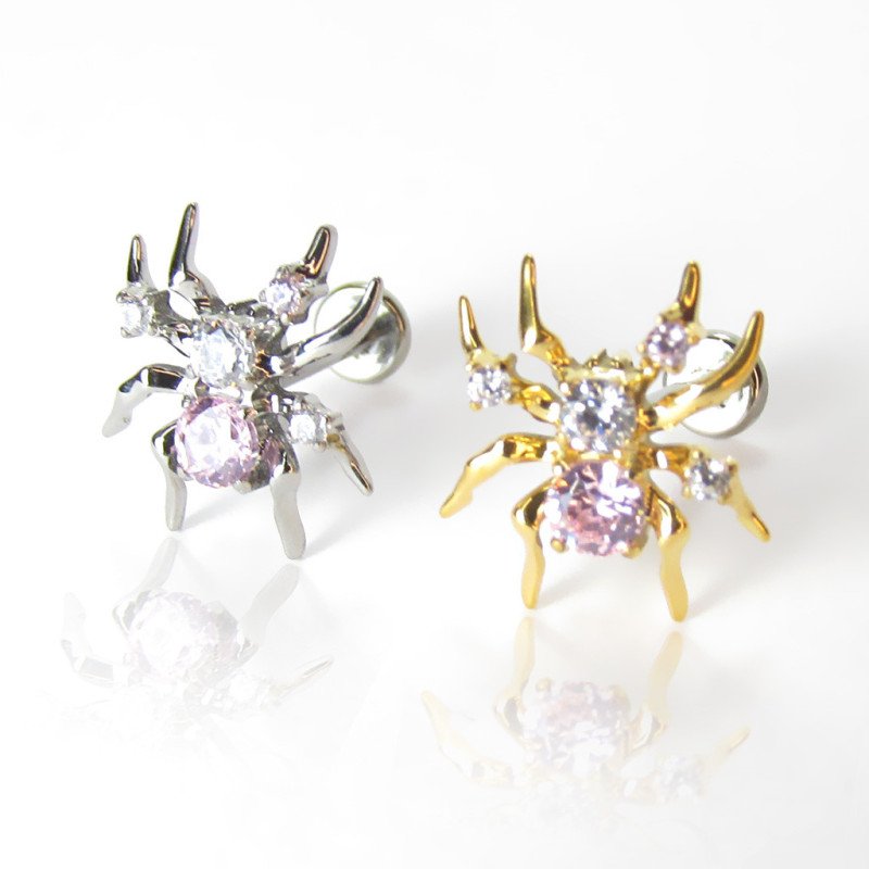 Piercing para Orelha Labret  - Aranha Luxuosa com Zircônias - Titânio - 6ORE1033