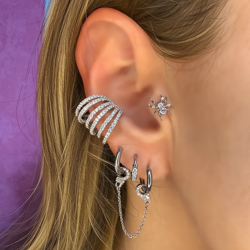 Piercing para Orelha Labret  - Aranha Luxuosa com Zircônias - Titânio - 6ORE1033
