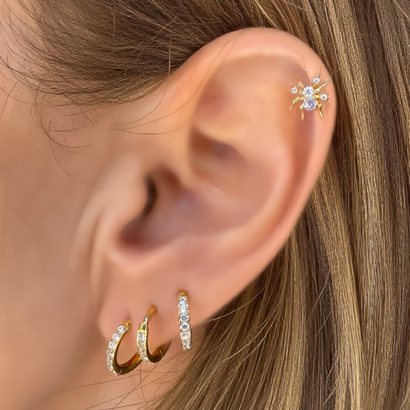 Piercing para Orelha Labret  - Aranha Luxuosa com Zircônias - Titânio - 6ORE1033