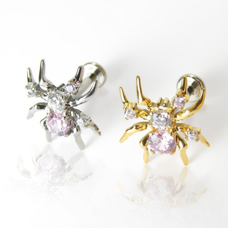 Piercing para Orelha Labret  - Aranha Luxuosa com Zircônias - Titânio - 6ORE1033